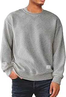 Men's Crewneck Sweatshirts Soild Color Geometric Texture Long Sleeve Casual Pullover Shirt