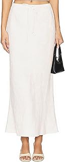 Women's Linen Drawstring Maxi Skirt High Waisted Flowy Flared A-Line Long Skirts with Lining