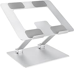 Amazon Basics Sturdy and Portable Ergonomic Laptop Stand for Desk, Height Adjustable Riser with Ventilated Cooling, Foldable, Fits all Laptops up to 15.6 Inch, Silver