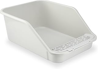 SpaceTime Large Cat Litter Box with High Sides,Cat Boxes for Indoor Cats,Cat Litter Pan for Kitty,Litter Box with Low Entry,Easy to Clean,Anti-Splashing(Grey)