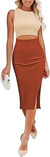 Women's Dresses Crew Neck Sleeveless Cutout Side Slit Bodycon Midi Party Dress