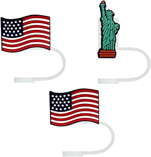 USA Flag Silicone Straw Cap for Stanley Cup Tumblers, Reusable Decorative Topper Accessory, 3-Pack