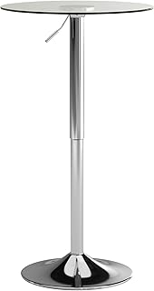 Flash Furniture Chad 23.5'' Round Glass Cocktail Table with Adjustable Height Frame, Bar Height Table for Commercial or Residential Use, Clear/Chrome
