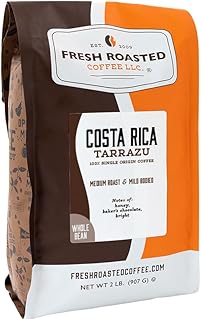 Fresh Roasted Coffee, Costa Rican Tarrazu Whole Bean Coffee, Medium Roast, Kosher, 2 lb (32 oz)