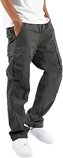 Mens Cargo Pants Drawstring Casual Hiking Pants Joggers Athletic Trousers Cotton Loose Straight Sweatpants for Men