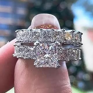 2 Pcs/Set Luxury Zirconia Engagement Ring Set for Bridal Wedding Elegant Rings Jewelry
