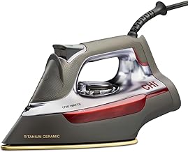 CHI Steam Iron for Clothes with 300+ Holes for Powerful Steam ing, Temperature Guide Dial, 1700 Watts, XL 10’ Cord, 3-Way Auto Shutoff, Titanium Infused Ceramic Soleplate, Silver (13101)