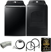 Smart 4.7 Cu Ft Top Load Washer & 7.4 Cu Ft Electric Dryer, Sensor Stops Overdrying, Low Vibration Quiet Wash, WaterJet w/Power Cords, Hoses, Vent Duct, 1 Year CPS Protection Bundle (Black)