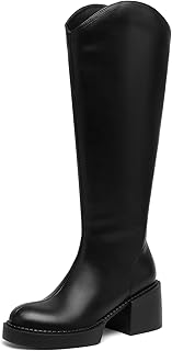 Knee High Boots for Women | Comfort Platform | Chunky Block Heeled | Riding | Tall | Long | Side Zipper | Round Toe