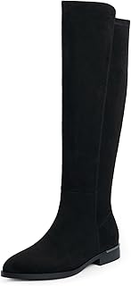 Knee High Boots Women Flat Rounded Toe Stretchy Boots Side Zipper Dress Tall Boot