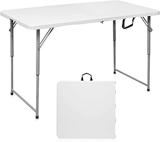 Byliable Folding Table 4 Foot Portable Heavy Duty Plastic Fold-in-Half Utility Table Small Indoor Outdoor Adjustable Height Folding with Carrying Handle, Camping and Party,White | Portable