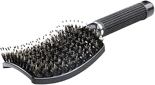 Boar Bristle Detangler Vent Brush for Blow Drying, Anti-frizz Curved Vented Paddle Detangling Styling Hairbrush Comb for Curly Fine Straight Natural Tangled Hair, Wet or Dry Use