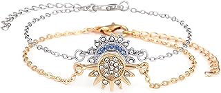 Sun Moon Bracelet Set Stackable Bracelet for Women Men Sparkling Gold Sun Ring/Blue Moon Bracelet Couple Bracelet Matching Bracelet as Friendship Best Friend Jewelry for Women Men
