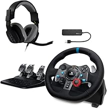 Logitech G Dual-Motor Feedback Driving Force G29 Gaming Racing Wheel with Responsive Pedals for PS5, PS4, PC, and Mac Bundle with Gaming Headset (Black) and 4-Port USB 3.0 Hub (3 Items)
