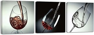 Wieco Art Wine and Cups Canvas Prints Wall Art Vintage Picture Painting Ready to Hang for Dining Room Kitchen Home Decor 3 Panels Modern Stretched and Framed Contemporary Beverages Giclee Artwork