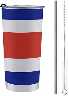 20 Oz Tumbler Travel Cup Costa Rica Flag Water Bottle, Stainless Steel Vacuum Insulated Coffee Mug with Straw Lid And Cleaning Brush