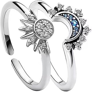 Sun Moon Ring Set, Stackable Rings for Women Girl Sparkling Gold Sun Ring/Blue Moon Ring Couple Rings Matching Rings as Friendship Best Friend jewelry for Women Men