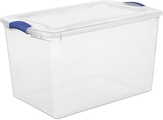 LRTOJVS Large Storage Bin, 66 Quart Clear Plastic Storage Container with Latch Lid, Blue Latch