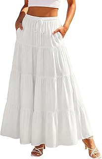 Long Skirts for Women Flowy Boho Tiered Renaissance Maxi Skirt with Pockets