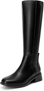 Women's Knee High Boots Square Toe Low Block Heel Casual Comfort Riding Long Boots with Side Zipper