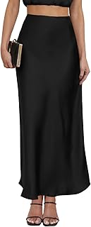 Women's Satin Maxi Skirt High Waisted Elastic Waistband Silk A-Line Casual Party Leopard Print Long Skirts for Women
