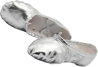 Womens PU Leather Ballet Slippers Dance Shoes Split Sole Belly Flat Adult Dance Trainers