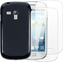 Case with 2 Pack Screen Protector Combo Compatible with Samsung Galaxy S3 Mini i8190, Shockproof Cover and Tempered Glass Set for Full Body Safety(Black)