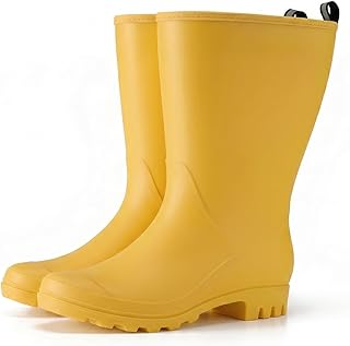 Women Rubber Boots Wide Calf Rain Boots Matte Surface Waterproof PVC Rubber Rain Boot Mid Height Rain Shoes for Outdoor Gardening Work Walking