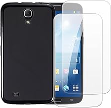 Case with 2 Pack Screen Protector Combo Compatible with Samsung Galaxy Mega 6.3 I9200, Shockproof Cover and Tempered Glass Set for Full Body Safety(Black)