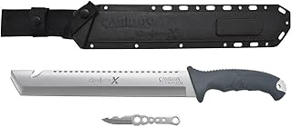 Carnivore X 18" Machete – Titanium Bonded 12” Blade & Saw Back, Full Tang, Gray Handle, Trimming Knife & Nylon Sheath for Camping & Brush Clearing