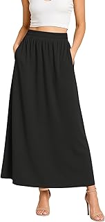 Women's Flowy Maxi Skirts Elastic High Waisted Casual A-Line Long Skirt with Pockets 2026 Trendy