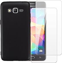 Case with 2 Pack Screen Protector Combo Compatible with Samsung Galaxy Grand Prime G5308W, Shockproof Cover and Tempered Glass Set for Full Body Safety(Black)