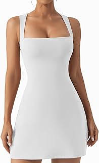 Women's Square Neck Bodice Dress Sleeveless Tank Top Stretch Flare Mini Dresses