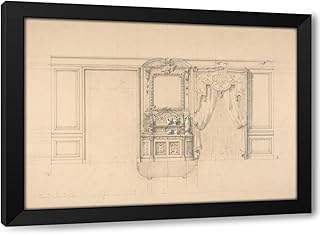 ArtDirect Elevation of a dining room with a carved buffet and window draperies (19th Century) Custom Framed Art Print Giclee Print or Canvas Options with Various Sizes and Customization by Jules-Edmond-Charles Lachaise