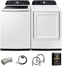 White Top Load High-Efficiency Smart Washer/Dryer Pair 4.7 Cu Ft Washer 7.4 Cu Ft Electric Dryer with Vent Power Cable 2 Water Hoses and 12 Month CPS Protection Plan