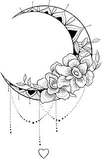 MapofBeauty 2 pcs Black Moon Flower Prints Temporary Waterproof Tattoo Sticker