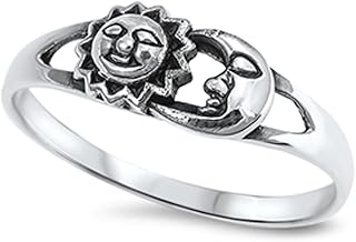 CHOOSE YOUR COLOR Sterling Silver Sun Moon Universe Ring