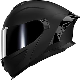 Motorcycle Helmet,Motorcycle Dual Visor Flip up Modular Full Face Helmet JR-815,DOT Approved Motorbike Helmet with Black Visor for Adults Men Women(M,Matte Black )