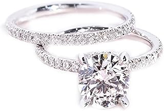 Moissanite Rings 2PCS Engagement Rings Set for Women | 2 Carat Oval Cubic Zirconia Wedding Sets | Wedding Band Ring | Promise Rings for Her 18K White Gold Plated Jeelry Gifts Size 6-10 Size 9