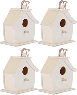 4Pcs Mini Wooden Birdhouse, Wood Bird House Hanging Birds Nests Ornaments for Outdoor Garden Terrace Decoration