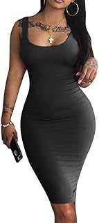 Women's Sexy Bodycon Tank Dress Sleeveless Basic Midi Club Dresses