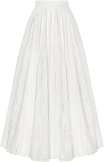Maxi Skirt for Women Boho Lace Flowy Long Renaissance Skirts with Pockets