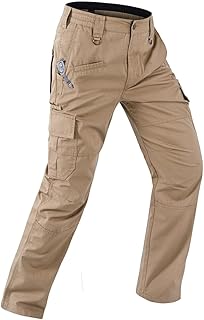 Mens Work Pants Water Resistant Elastic Waist Outdoor Breathable Cargo Tactical Pants with 8 Pockets