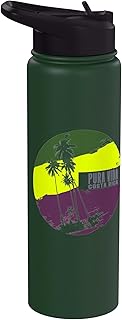 Costa Rica Pura Vida Vintage Circle with Palm Trees Stainless Steel Insulated Water Bottle