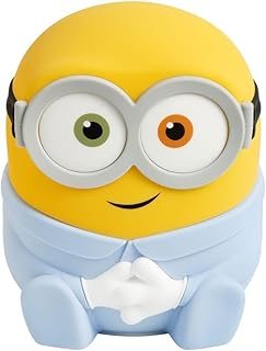 Minions Bob SquishyGlo Silicone Night Light, Officially Licensed Soft Touch Rechargeable Lamp with Auto-Off Timer for Bedrooms & Home, Kids & Adults