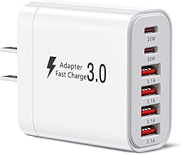 USB C Charger Block, 6-in-1 50W Charging Blocks, Fast Wall Charger 20W Type C & 3.1A USB, Multiport Phone Charging Adapter for iPhone 17/16/15/14/13/12 Pro Max/iPad/Galaxy S25 and Other Phones