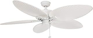 Honeywell Ceiling Fans Palm Island Tropical 52 Inch Ceiling Fan, Outdoor Ceiling Fan with Pull Chain, Dual Mount 5 Palm Leaf Blade Design, ETL Wet Rated, White (50200-01)