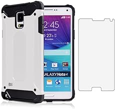 Asuwish Phone Case for Samsung Galaxy Note 4 with Tempered Glass Screen Protector Cover and Slim Rugged Hybrid Layer Cell Accessories Protective Glaxay Note4 Gaxaly N910A Not Notes Women Men Silver