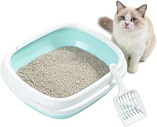 Large Capacity Fully Enclosed Cat Litter Box - Spill-Proof & Odor-Reducing Closed Litter Pan with 2-Way Scoop(Blue)