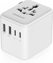 TESSAN Universal Travel Adapter, International Power Adapter with 2 USB C 2 USB A Ports, Travel Plug Adaptor Worldwide for US to Europe UK Italy Ireland Australia France Germany(Type C G A I)